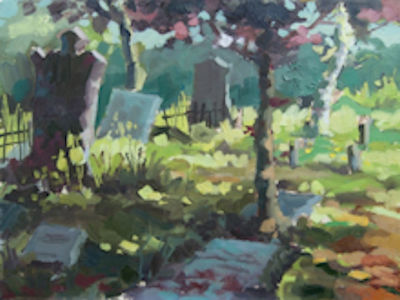 De Oude Begraafplaats, olieverf op paneel/doek. 40 x 30 cm