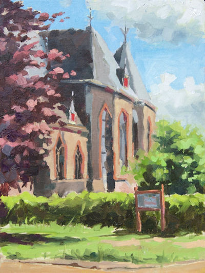 De Kerk van Baak, 30 x 40 cm., olieverf/marouflé.
