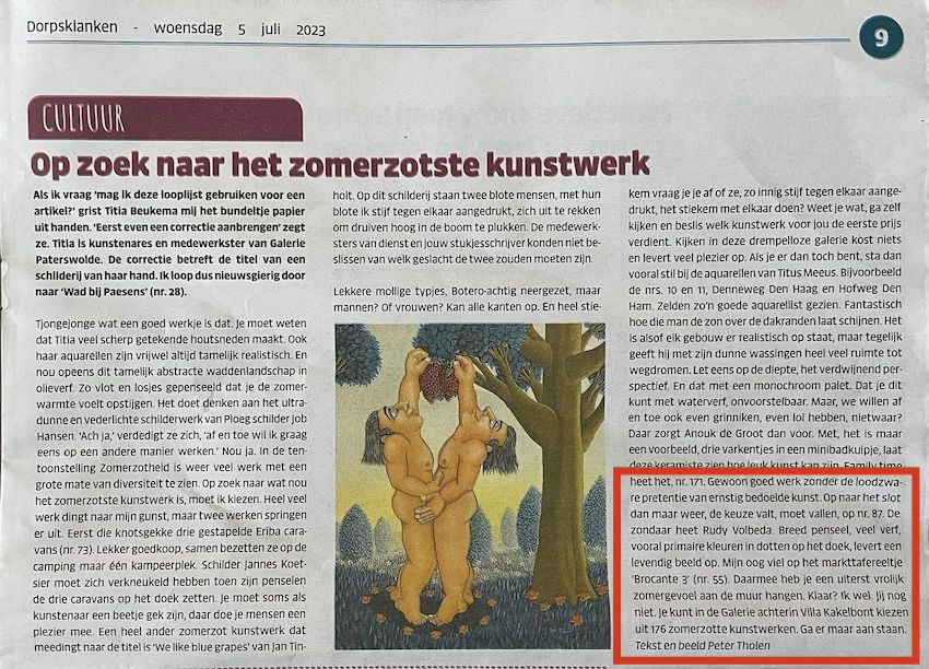 LEUK ARTIKEL IN DE KRANT OVER EXPOSITIE